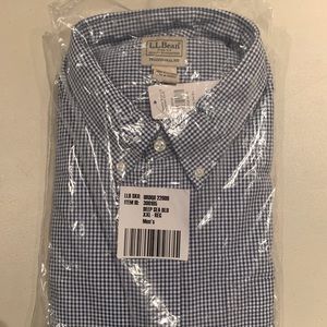 LL Bean Mens Blue x White Check Button Down XXL